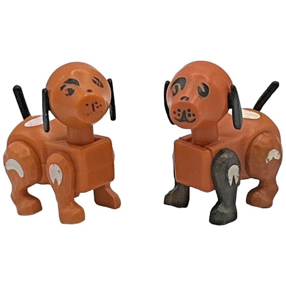 2 VTG Fisher Price Little People Farm BROWN & WHITE DOGS 1 Metal Rivet Dark Legs - Picture 2 of 8